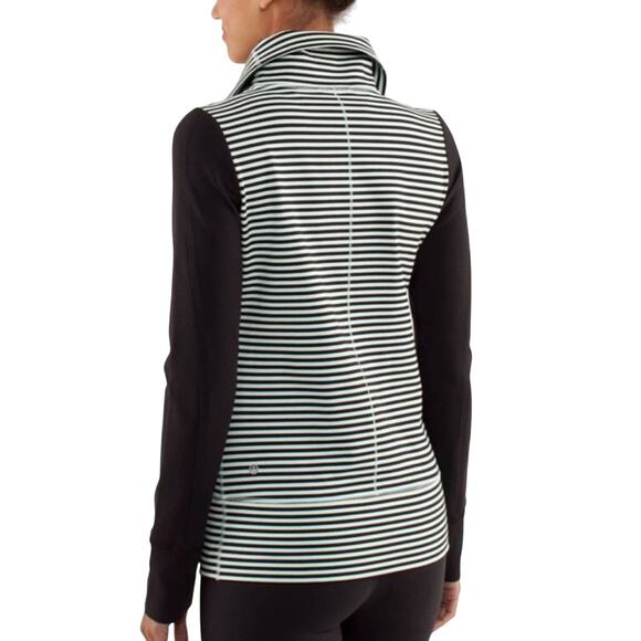 Lululemon Daily Yoga Jacket Mint Green Striped High Neck Zip Up Jacket Size 2 - Picture 3 of 10